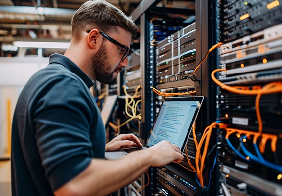 Technician providing network cabling services
