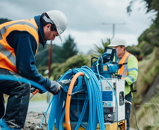 High Point Networks employee installing fiber optic cable