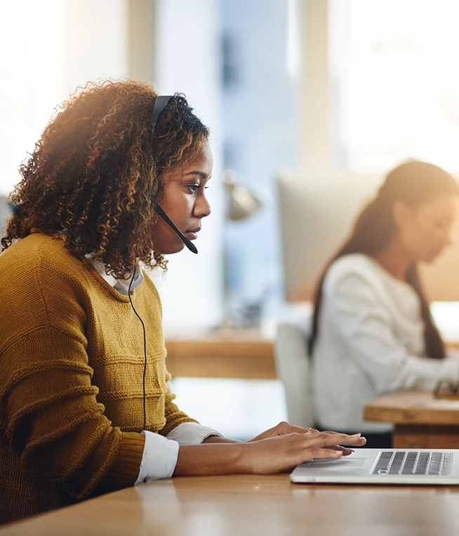 Woman using cloud-based communication platforms