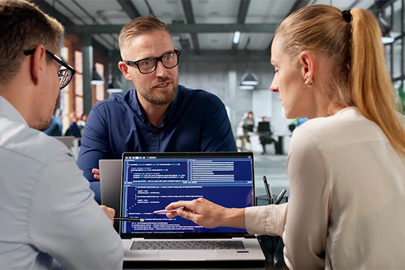 Software solutions team implementing services with a customer